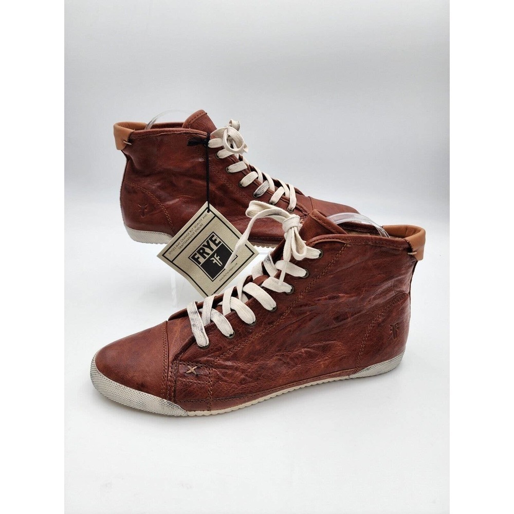 Frye Melanie Leather High Top Sneakers Chukka Boots Cognac Distressed